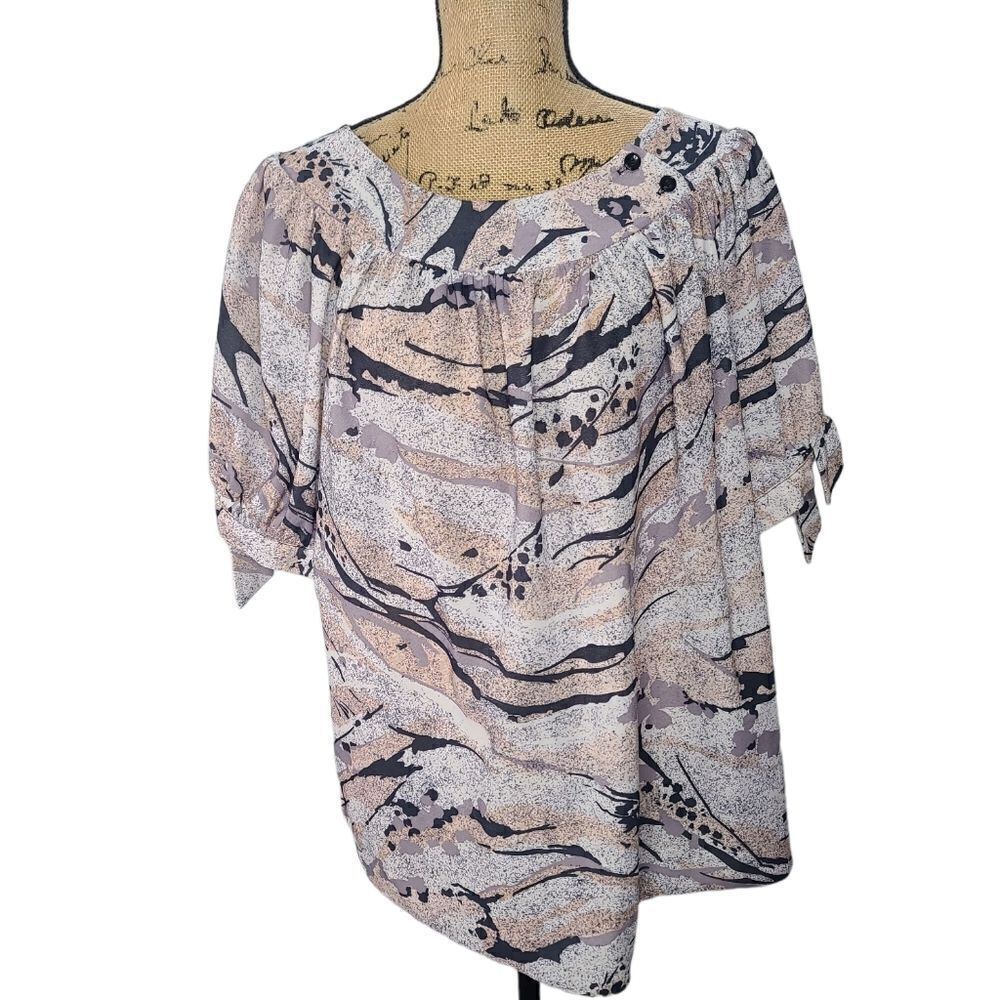 Vintage 70s 80s Abstract Paint Splatter Flowy Shirt